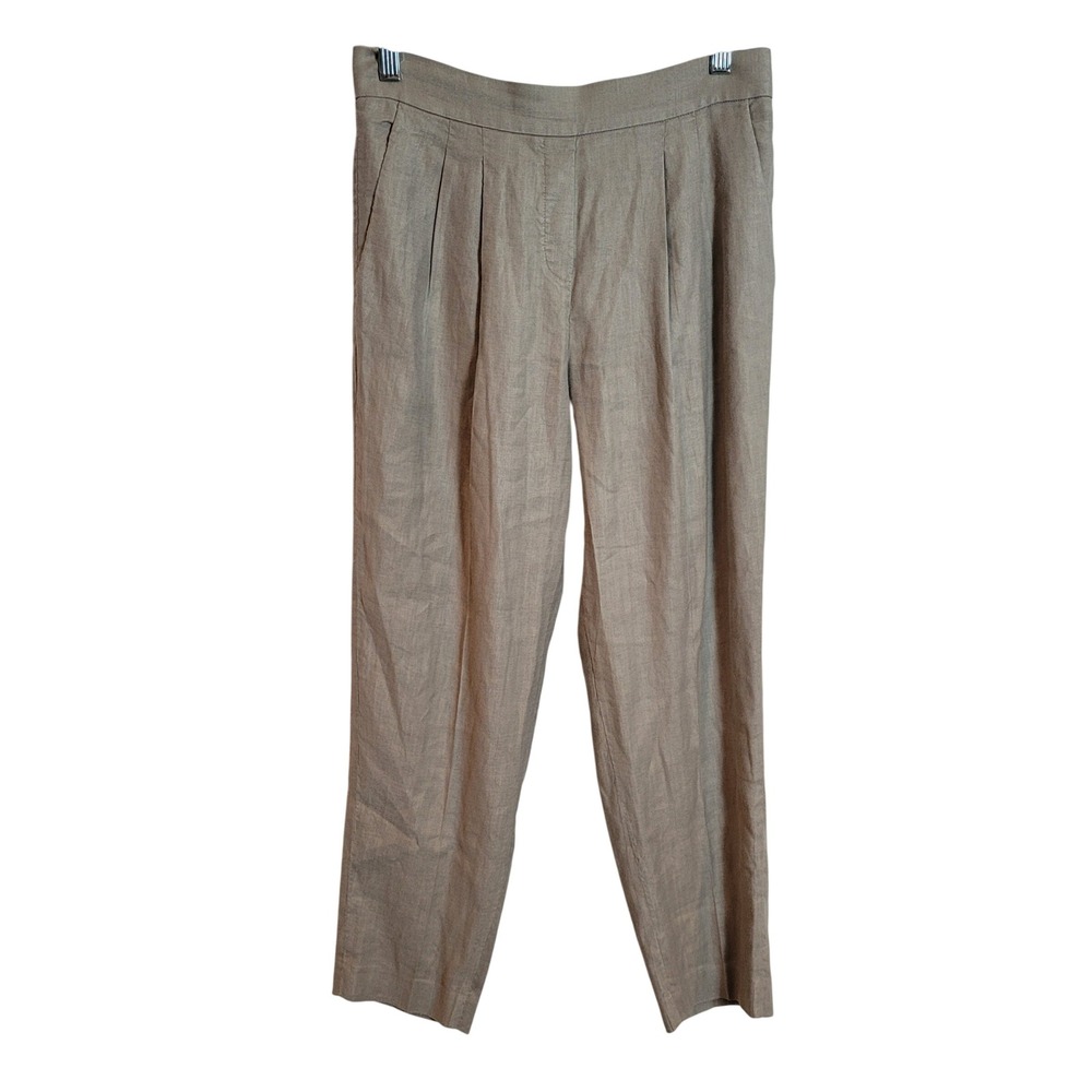 Babaton Women's‎ Beige Linen Blend Pleated Trousers Pull On Pants Coastal Size 6